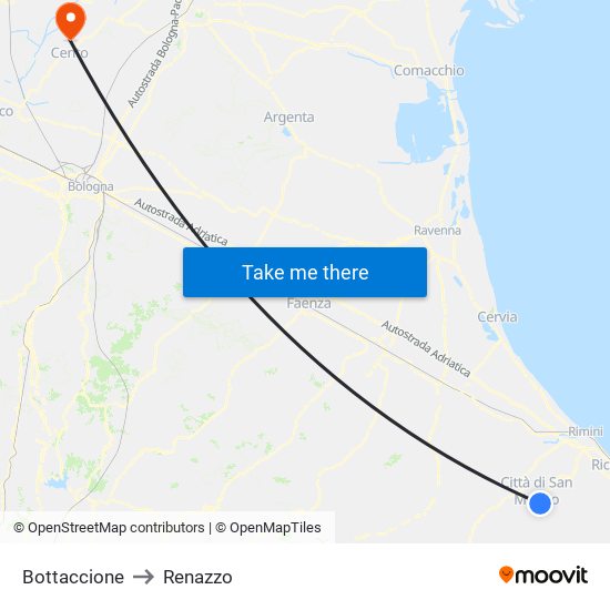 Bottaccione to Renazzo map