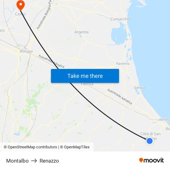 Montalbo to Renazzo map