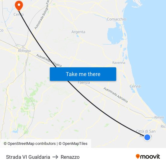 Strada VI Gualdaria to Renazzo map