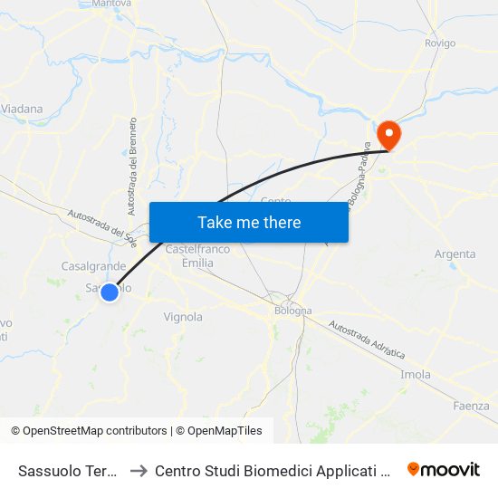 Sassuolo Terminal to Centro Studi Biomedici Applicati Allo Sport map