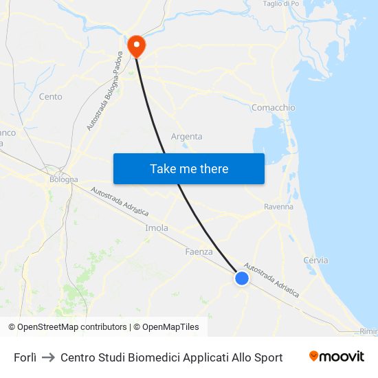 Forlì to Centro Studi Biomedici Applicati Allo Sport map