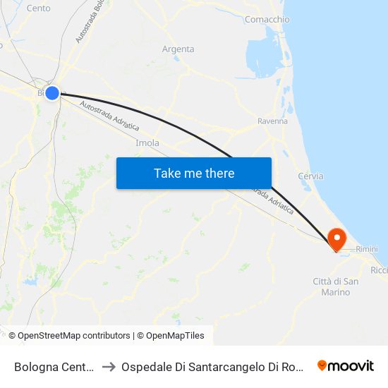 Bologna Centrale to Ospedale Di Santarcangelo Di Romagna map