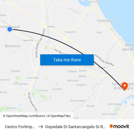 Centro Forlimpopoli to Ospedale Di Santarcangelo Di Romagna map