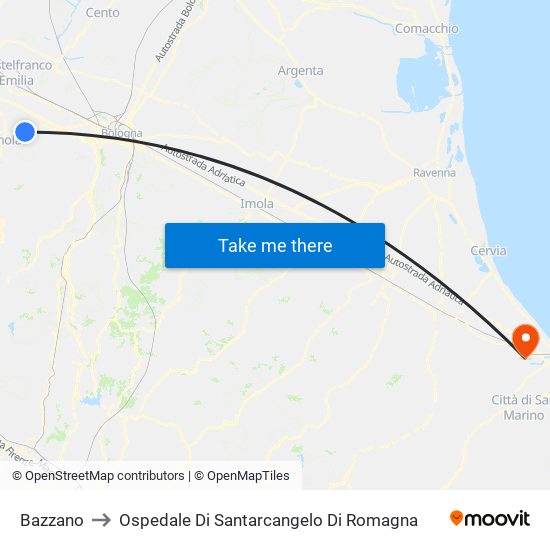 Bazzano to Ospedale Di Santarcangelo Di Romagna map