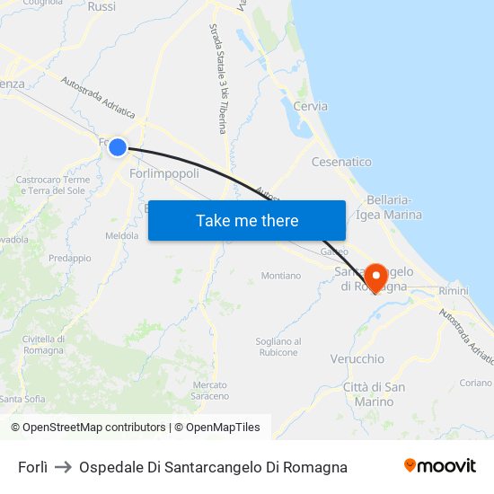 Forlì to Ospedale Di Santarcangelo Di Romagna map