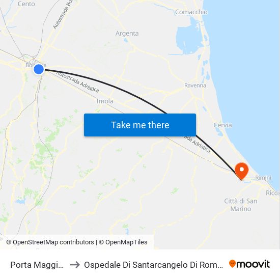 Porta Maggiore to Ospedale Di Santarcangelo Di Romagna map