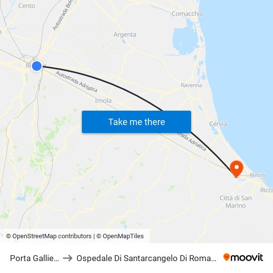 Porta Galliera to Ospedale Di Santarcangelo Di Romagna map