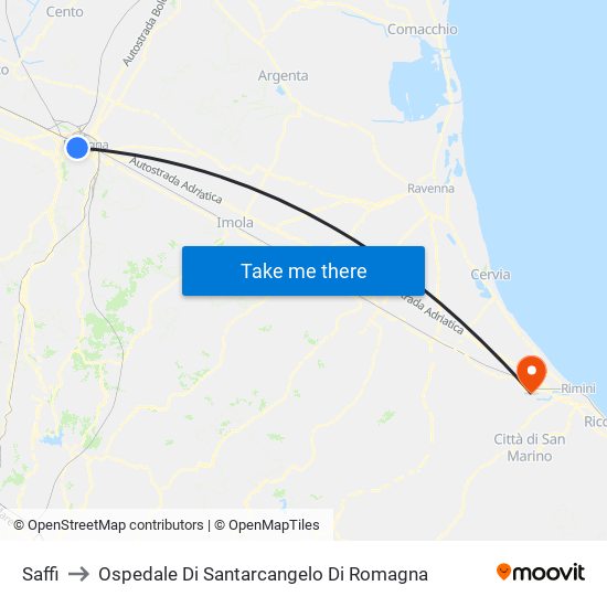 Saffi to Ospedale Di Santarcangelo Di Romagna map