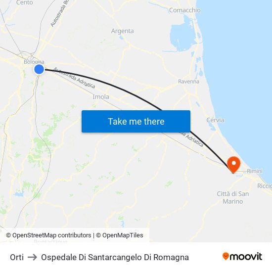 Orti to Ospedale Di Santarcangelo Di Romagna map