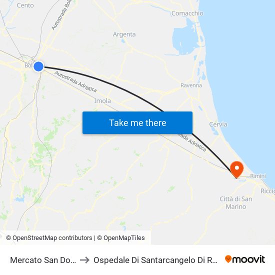 Mercato San Donato to Ospedale Di Santarcangelo Di Romagna map