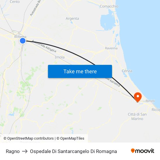 Ragno to Ospedale Di Santarcangelo Di Romagna map