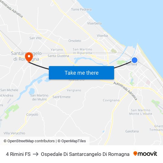 4 Rimini FS to Ospedale Di Santarcangelo Di Romagna map