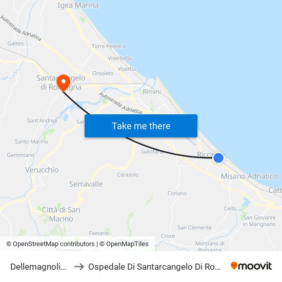 Dellemagnolie FS to Ospedale Di Santarcangelo Di Romagna map