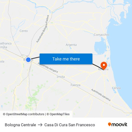 Bologna Centrale to Casa Di Cura San Francesco map