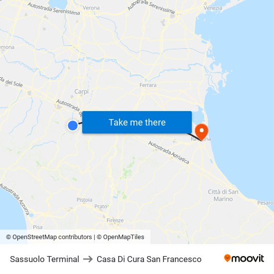 Sassuolo Terminal to Casa Di Cura San Francesco map