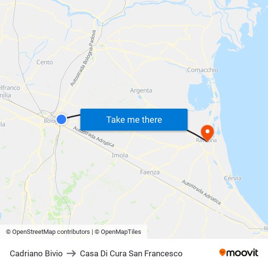 Cadriano Bivio to Casa Di Cura San Francesco map