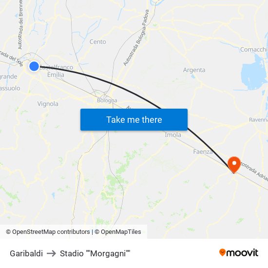 Garibaldi to Stadio ""Morgagni"" map