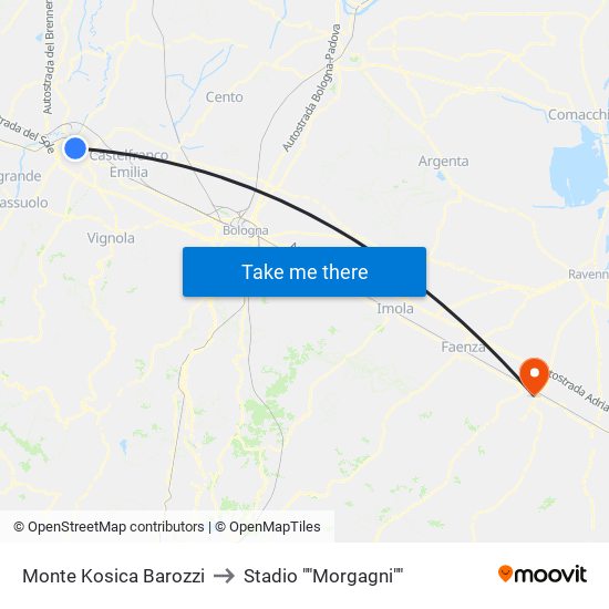 Monte Kosica Barozzi to Stadio ""Morgagni"" map