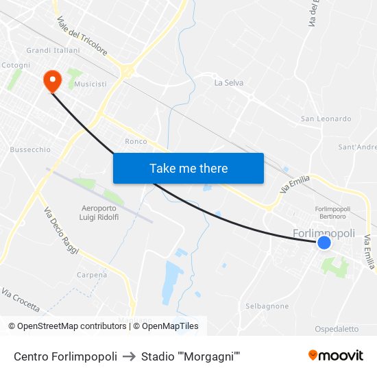 Centro Forlimpopoli to Stadio ""Morgagni"" map