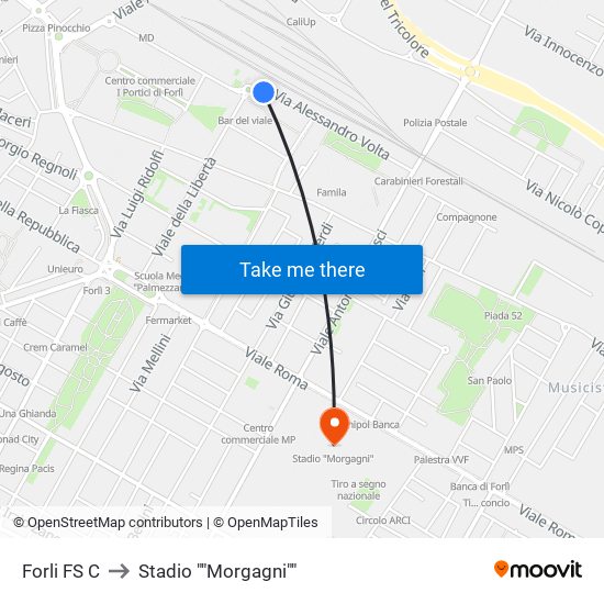 Forli FS C to Stadio ""Morgagni"" map