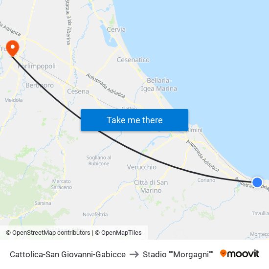 Cattolica-San Giovanni-Gabicce to Stadio ""Morgagni"" map