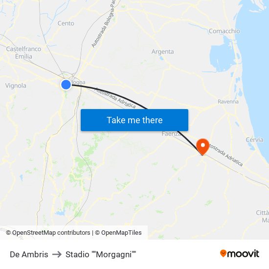 De Ambris to Stadio ""Morgagni"" map