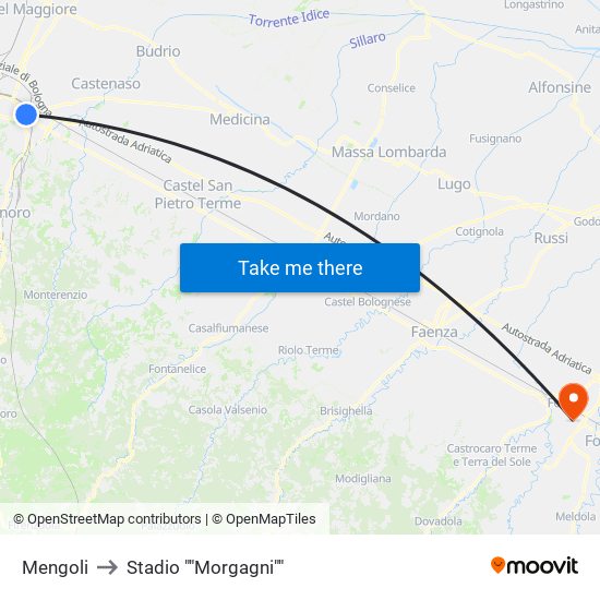 Mengoli to Stadio ""Morgagni"" map