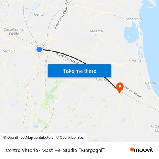 Centro Vittoria - Mast to Stadio ""Morgagni"" map