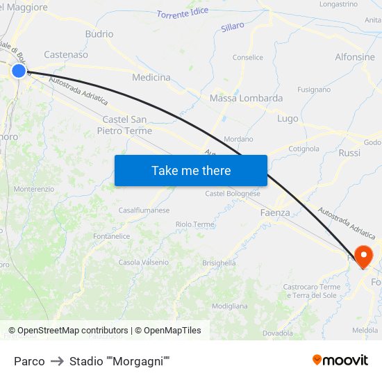 Parco to Stadio ""Morgagni"" map