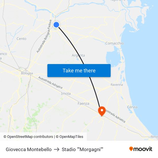 Giovecca Montebello to Stadio ""Morgagni"" map