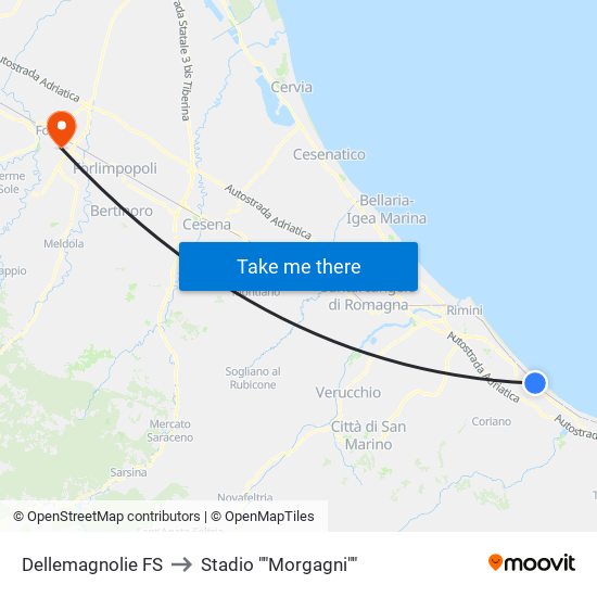 Dellemagnolie FS to Stadio ""Morgagni"" map