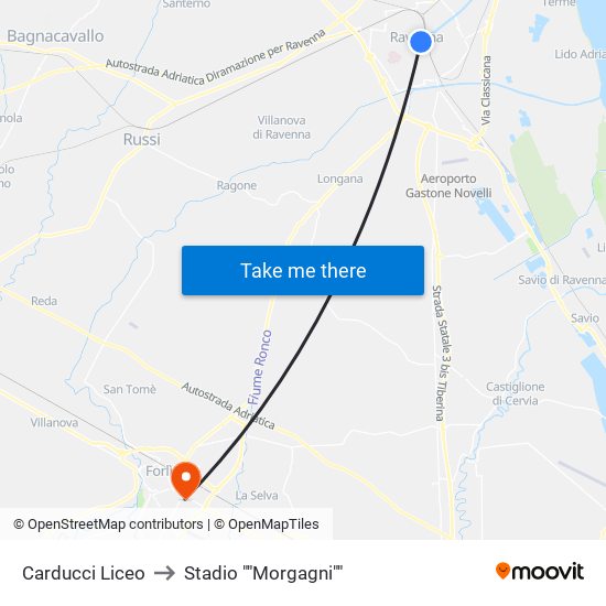 Carducci Liceo to Stadio ""Morgagni"" map