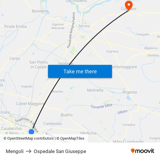 Mengoli to Ospedale San Giuseppe map