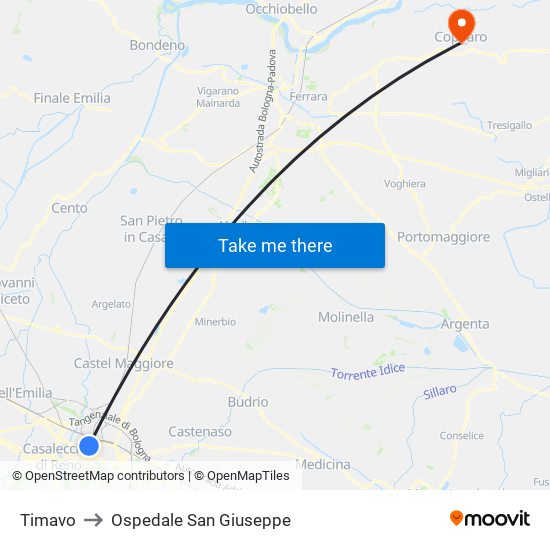 Timavo to Ospedale San Giuseppe map