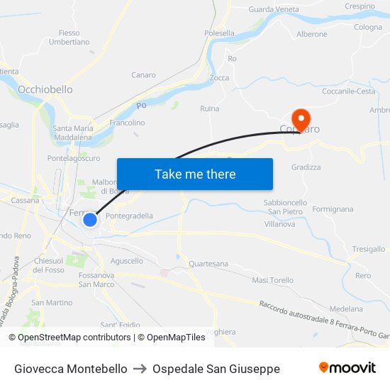 Giovecca Montebello to Ospedale San Giuseppe map