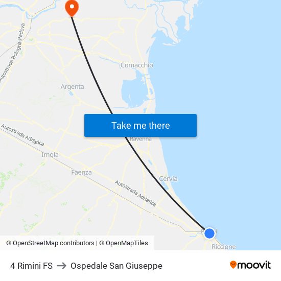 4 Rimini FS to Ospedale San Giuseppe map