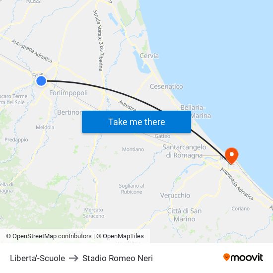 Liberta'-Scuole to Stadio Romeo Neri map