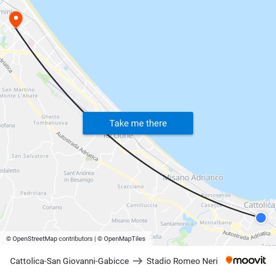 Cattolica-San Giovanni-Gabicce to Stadio Romeo Neri map