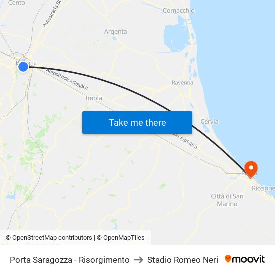 Porta Saragozza - Risorgimento to Stadio Romeo Neri map