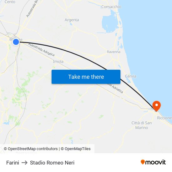 Farini to Stadio Romeo Neri map