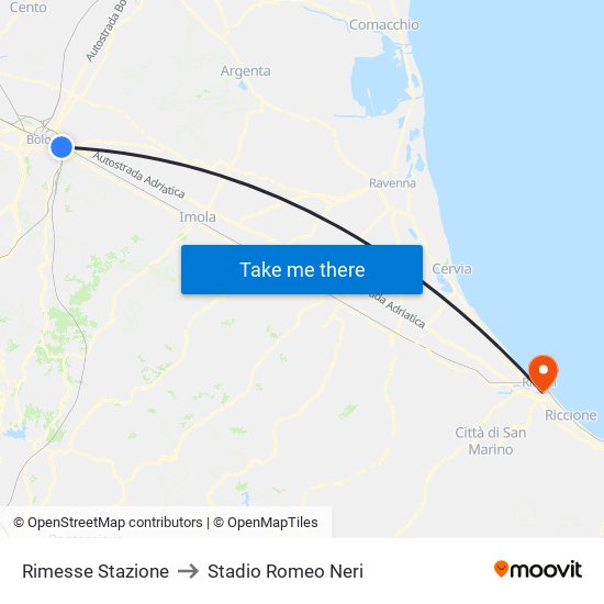 Rimesse Stazione to Stadio Romeo Neri map