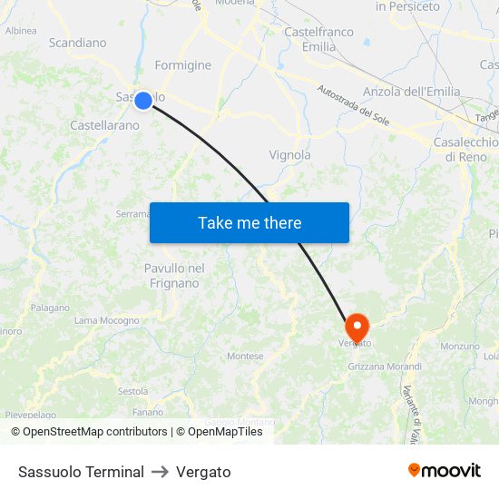 Sassuolo Terminal to Vergato map