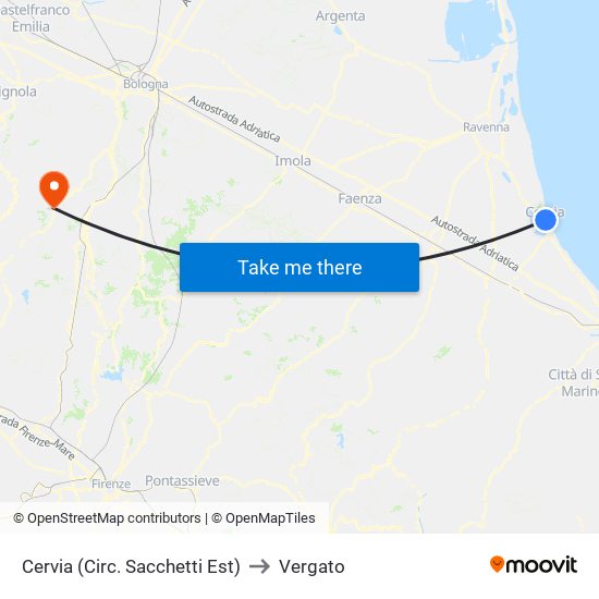 Cervia (Circ. Sacchetti Est) to Vergato map