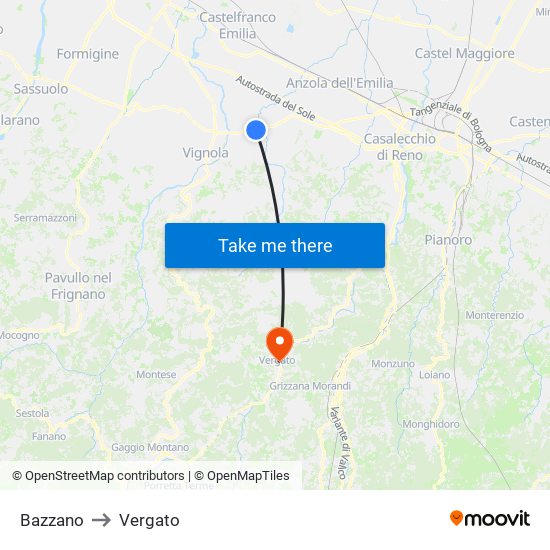 Bazzano to Vergato map