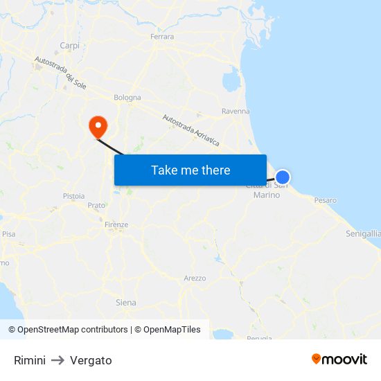 Rimini to Vergato map