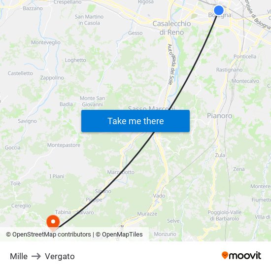 Mille to Vergato map