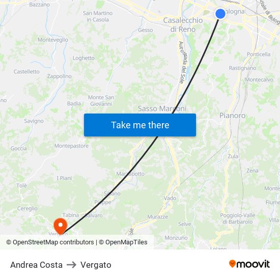 Andrea Costa to Vergato map