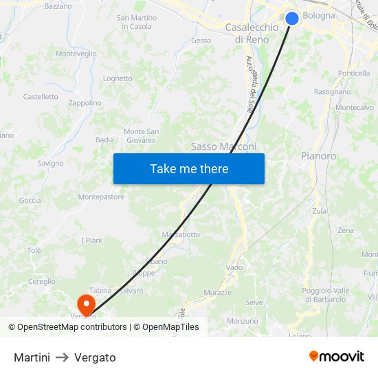 Martini to Vergato map