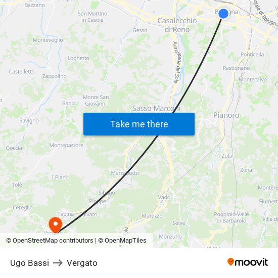 Ugo Bassi to Vergato map