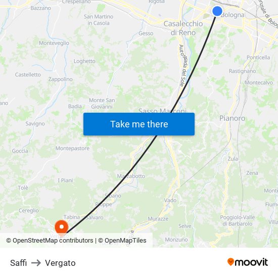 Saffi to Vergato map